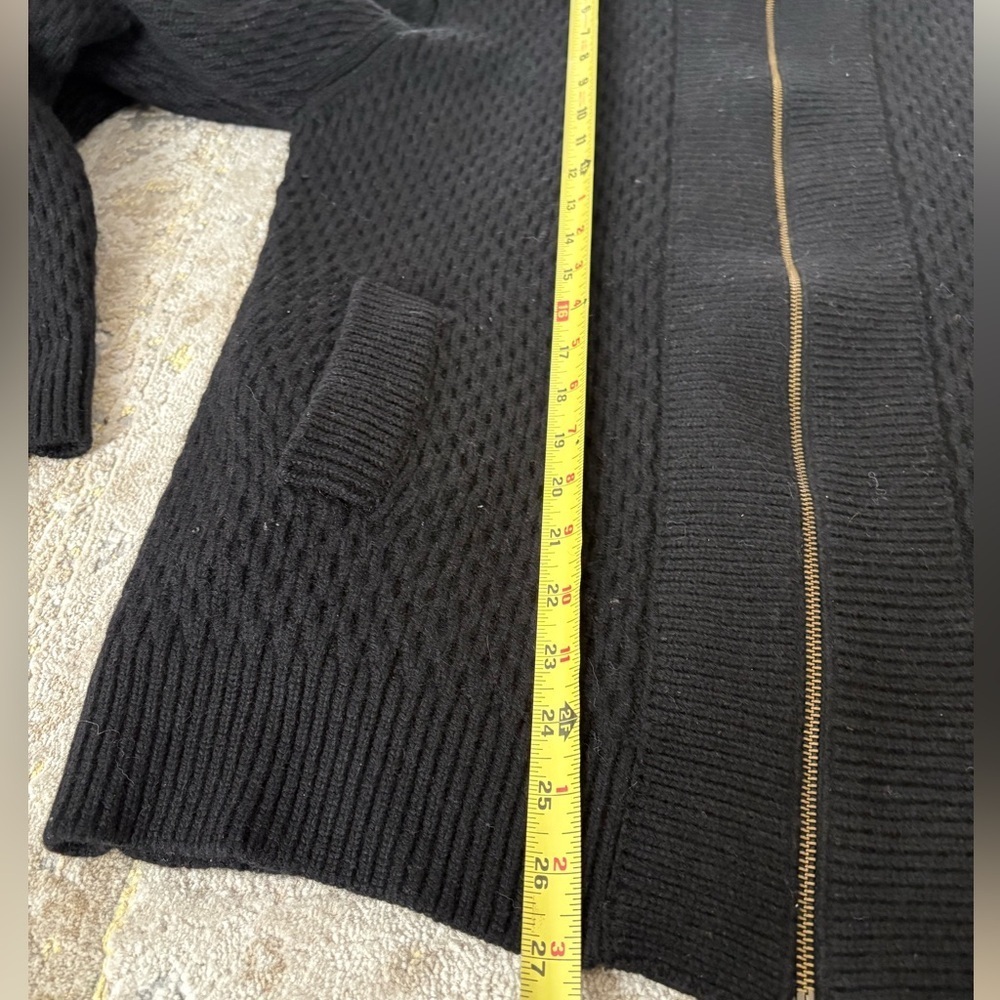 Built by Wendy Black Cable Knit Virgin Wool Zip Up Sweater Jacket - Picture 12 of 14